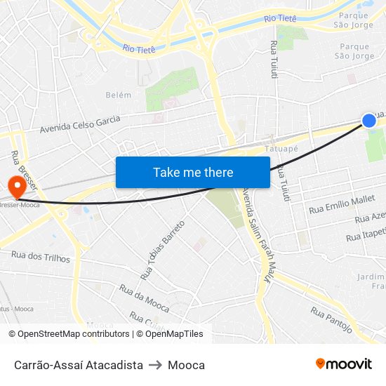 Carrão-Assaí Atacadista to Mooca map