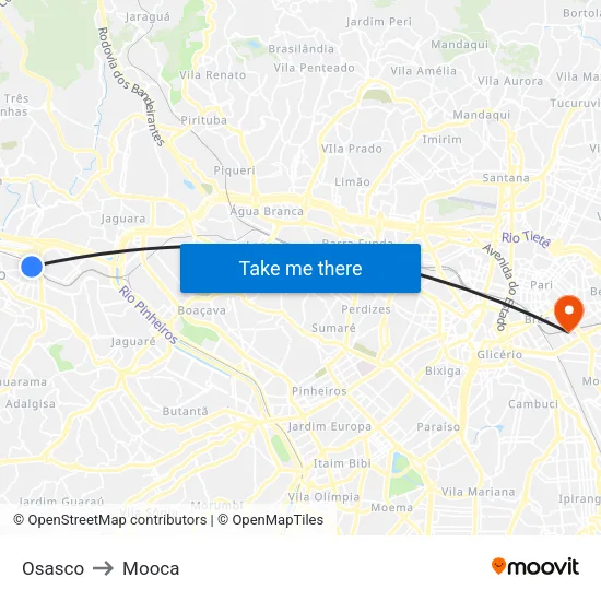 Osasco to Mooca map