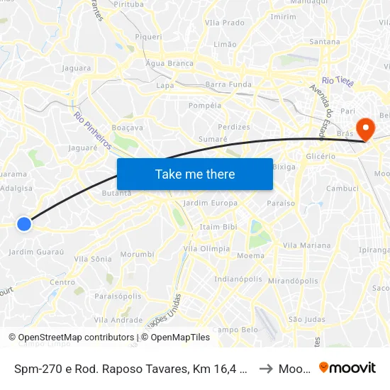Spm-270 e Rod. Raposo Tavares, Km 16,4 Leste to Mooca map