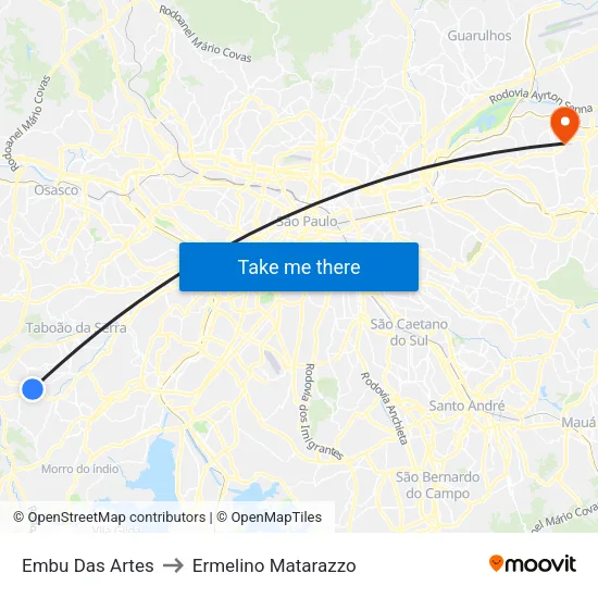 Embu Das Artes to Ermelino Matarazzo map