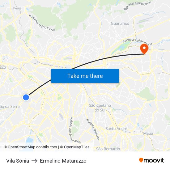 Vila Sônia to Ermelino Matarazzo map