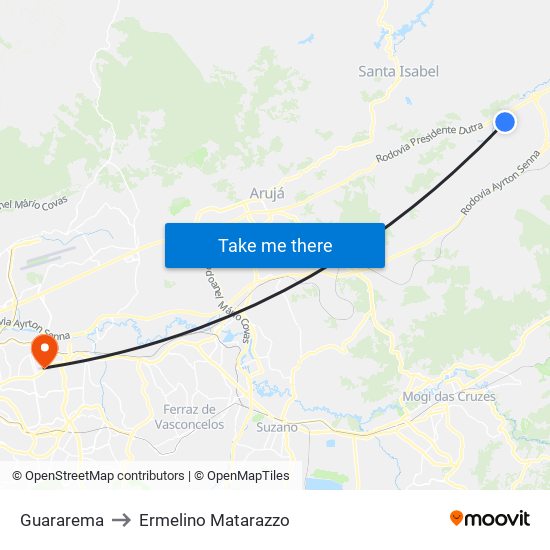 Guararema to Ermelino Matarazzo map