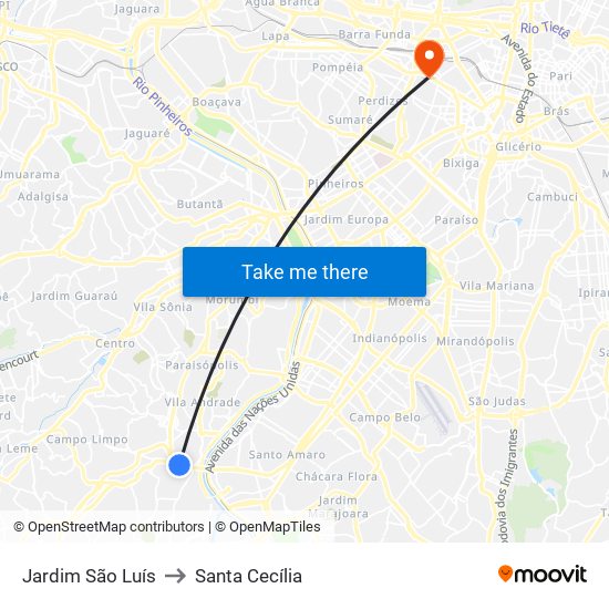 Jardim São Luís to Santa Cecília map