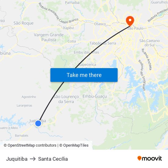 Juquitiba to Santa Cecília map