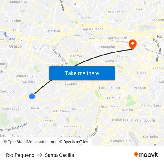 Rio Pequeno to Santa Cecília map