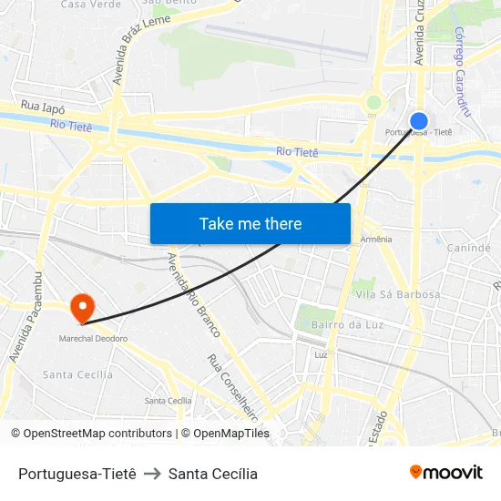 Portuguesa-Tietê to Santa Cecília map