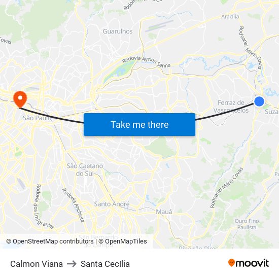 Calmon Viana to Santa Cecília map