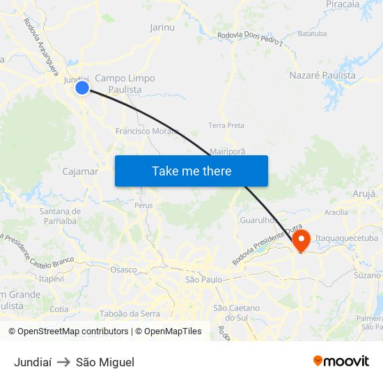 Jundiaí to São Miguel map
