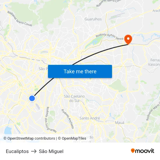 Eucaliptos to São Miguel map