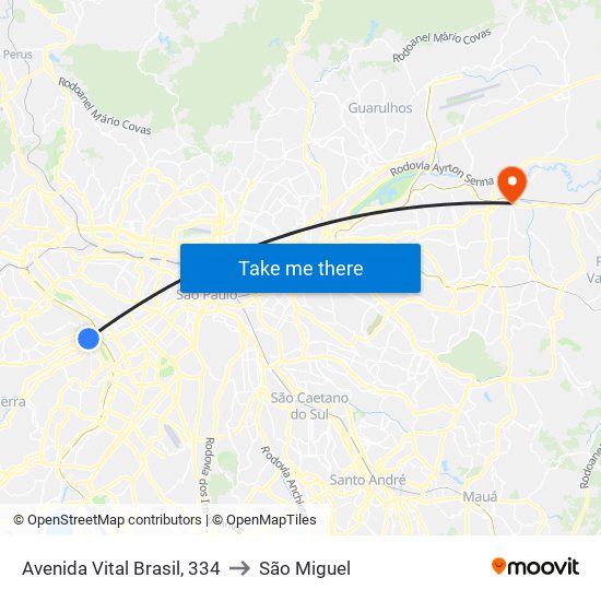 Avenida Vital Brasil, 334 to São Miguel map