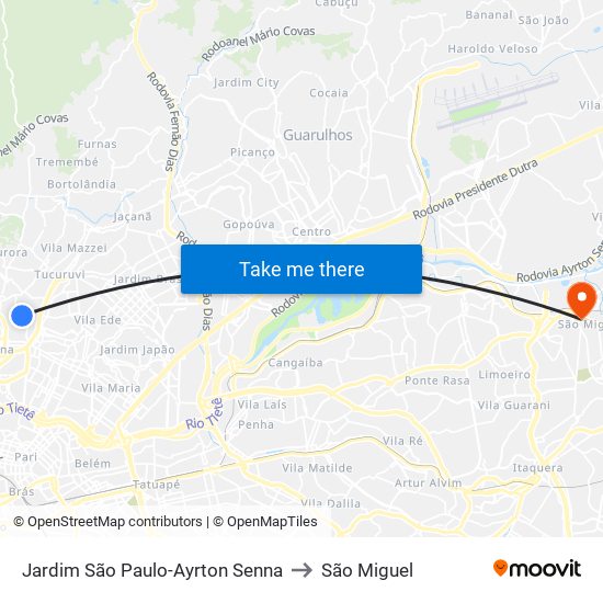 Jardim São Paulo-Ayrton Senna to São Miguel map