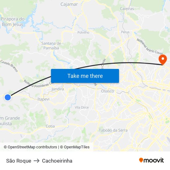 São Roque to Cachoeirinha map