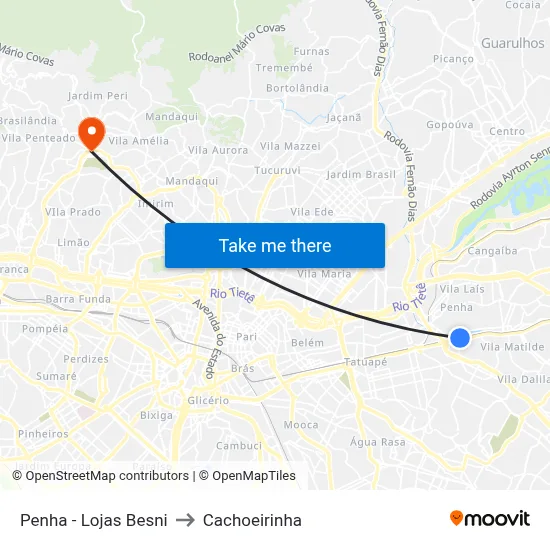 Penha - Lojas Besni to Cachoeirinha map