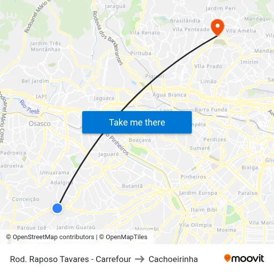 Rod. Raposo Tavares - Carrefour to Cachoeirinha map