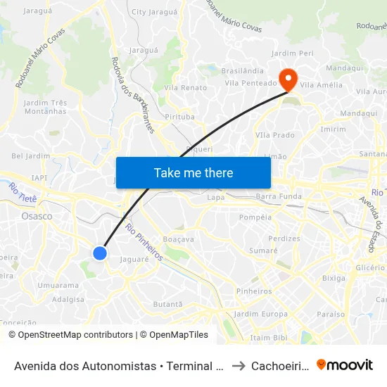 Avenida dos Autonomistas • Terminal Vila Yara to Cachoeirinha map