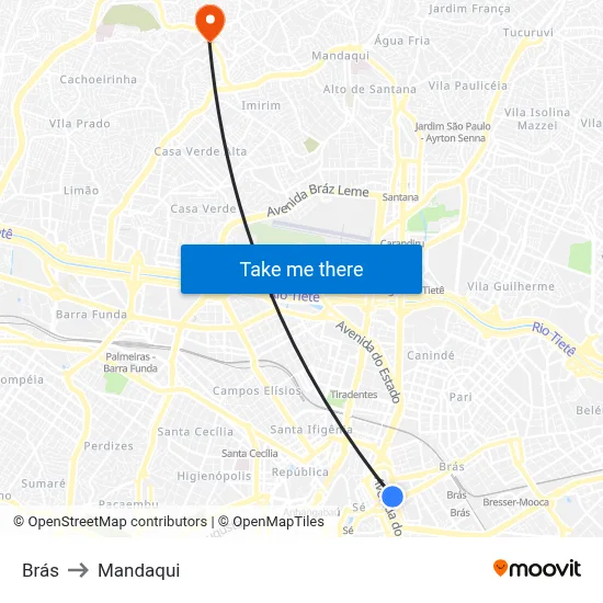 Brás to Mandaqui map