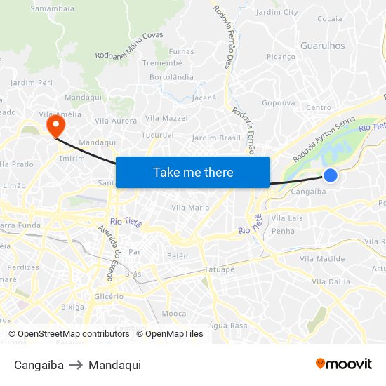 Cangaíba to Mandaqui map