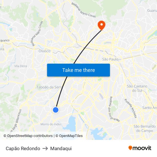 Capão Redondo to Mandaqui map