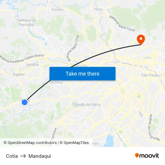 Cotia to Mandaqui map