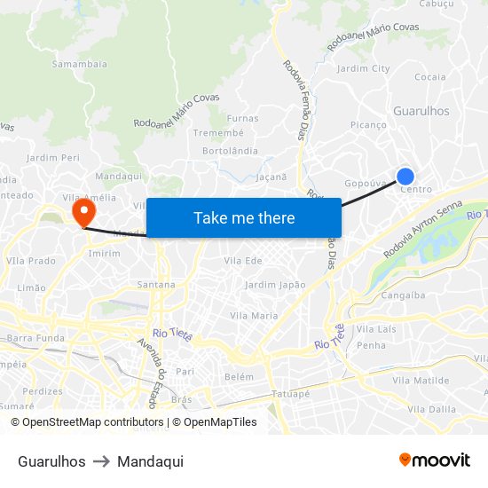 Guarulhos to Mandaqui map