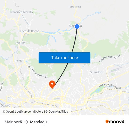 Mairiporã to Mandaqui map