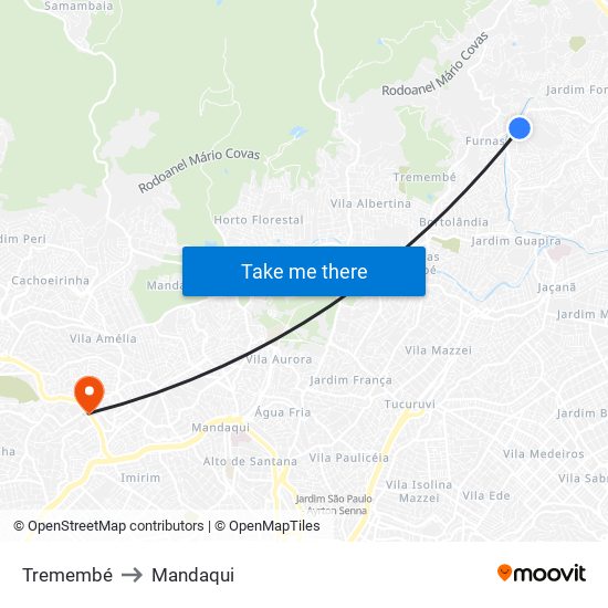 Tremembé to Mandaqui map