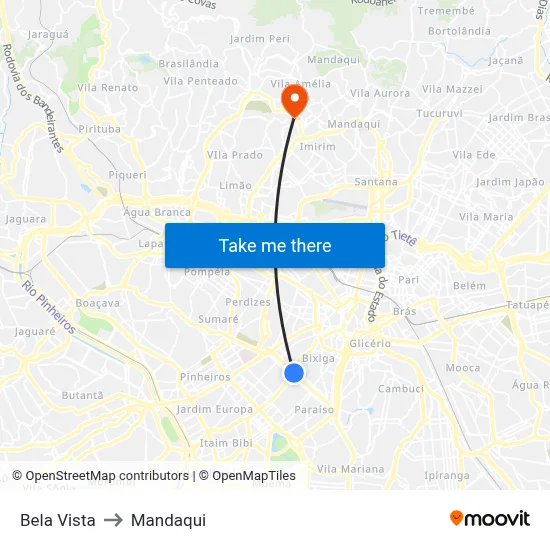 Bela Vista to Mandaqui map