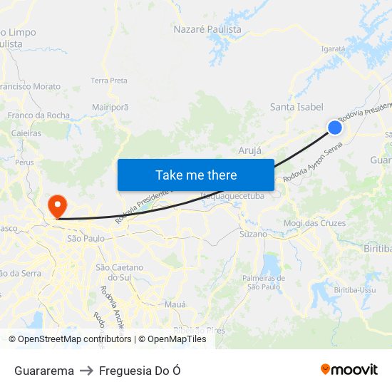 Guararema to Freguesia Do Ó map