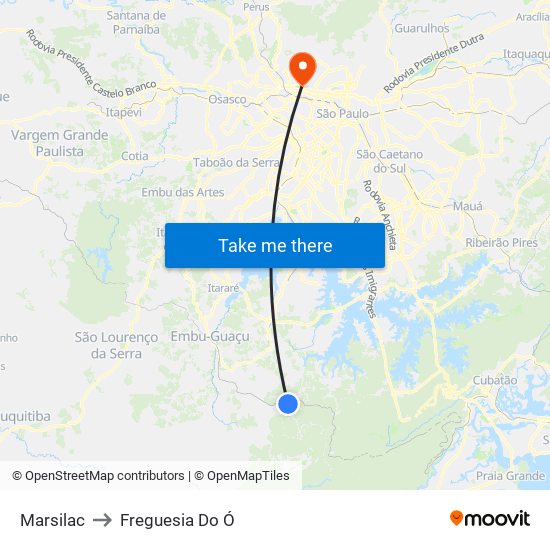 Marsilac to Freguesia Do Ó map