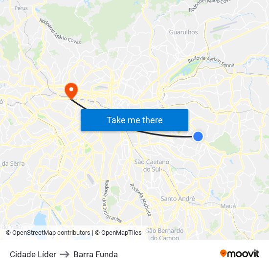 Cidade Líder to Barra Funda map