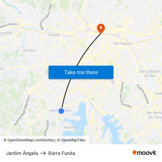 Jardim Ângela to Barra Funda map