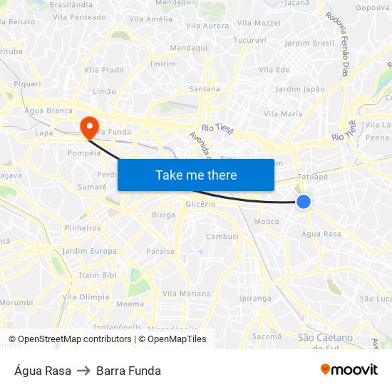 Água Rasa to Barra Funda map