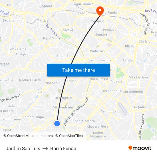 Jardim São Luís to Barra Funda map