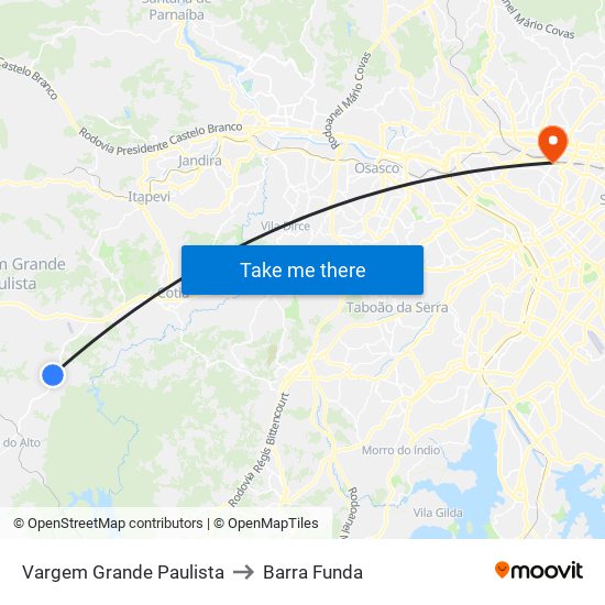 Vargem Grande Paulista to Barra Funda map