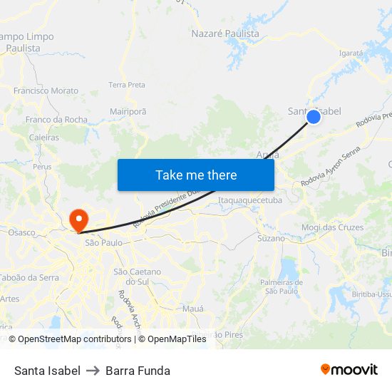 Santa Isabel to Barra Funda map
