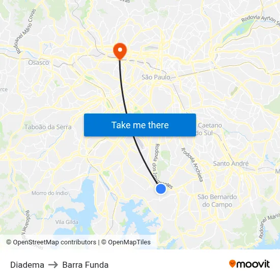 Diadema to Barra Funda map