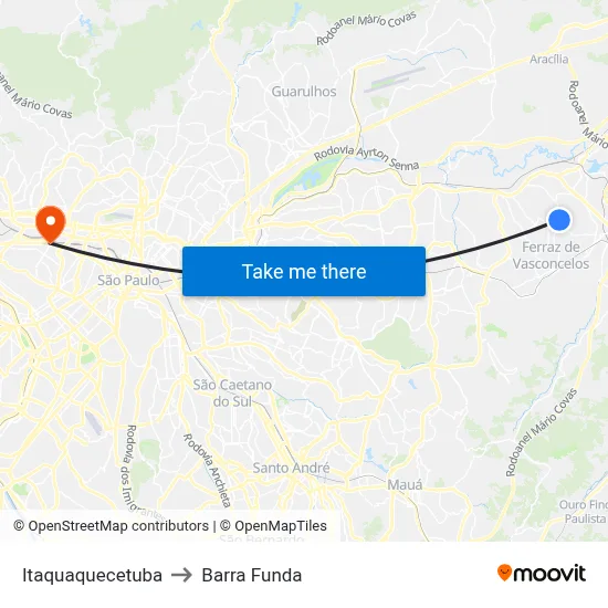 Itaquaquecetuba to Barra Funda map