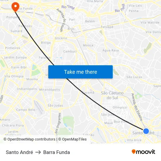 Santo André to Barra Funda map