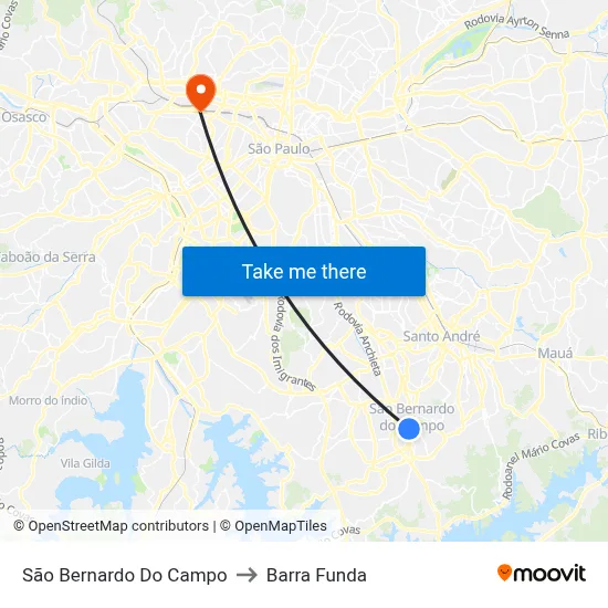 São Bernardo Do Campo to Barra Funda map