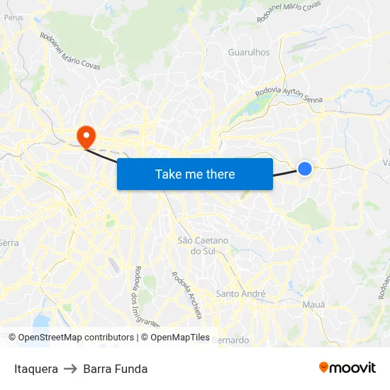 Itaquera to Barra Funda map