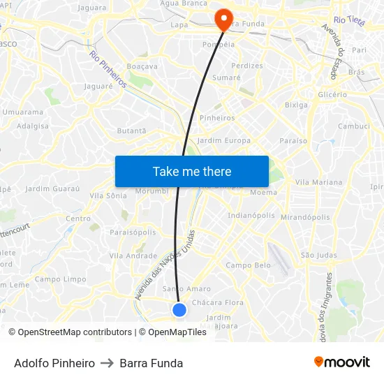 Adolfo Pinheiro to Barra Funda map