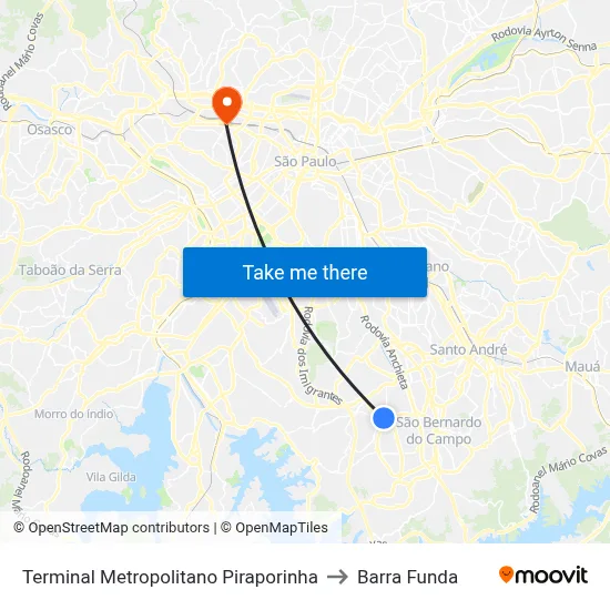 Terminal Metropolitano Piraporinha to Barra Funda map