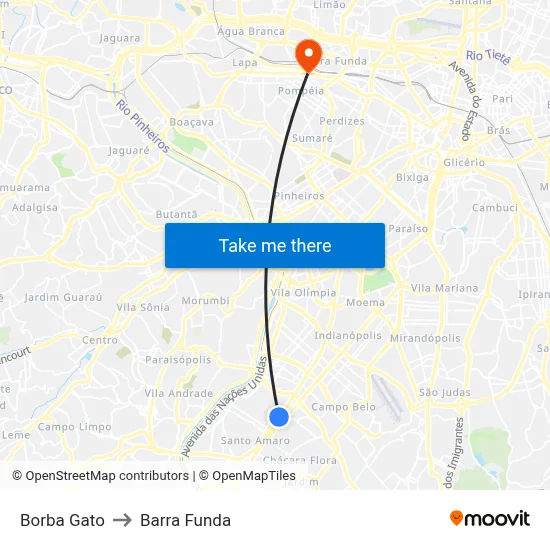 Borba Gato to Barra Funda map