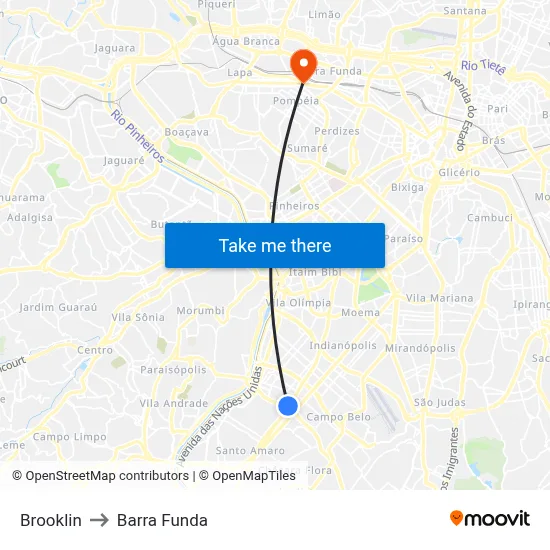 Brooklin to Barra Funda map