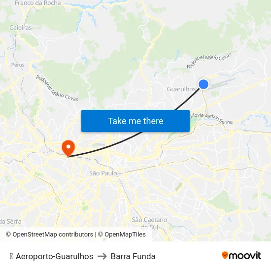 ✈️ Aeroporto-Guarulhos to Barra Funda map