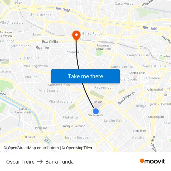 Oscar Freire to Barra Funda map