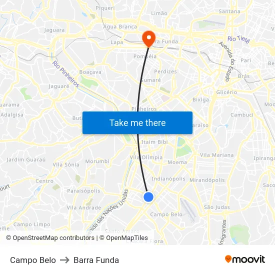Campo Belo to Barra Funda map
