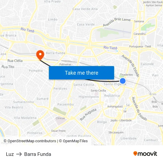 Luz to Barra Funda map