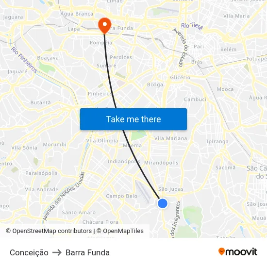 Conceição to Barra Funda map