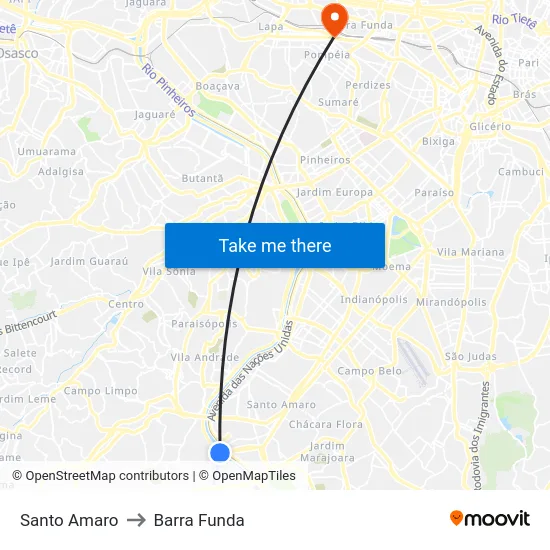 Santo Amaro to Barra Funda map